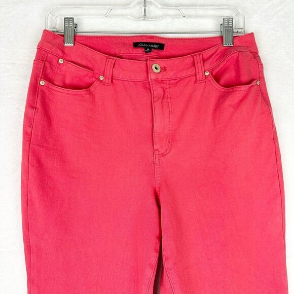 John Mark Straight Leg Ankle Jeans Size 8 Stretch Raw Hem Coral Salmon - Picture 3 of 7